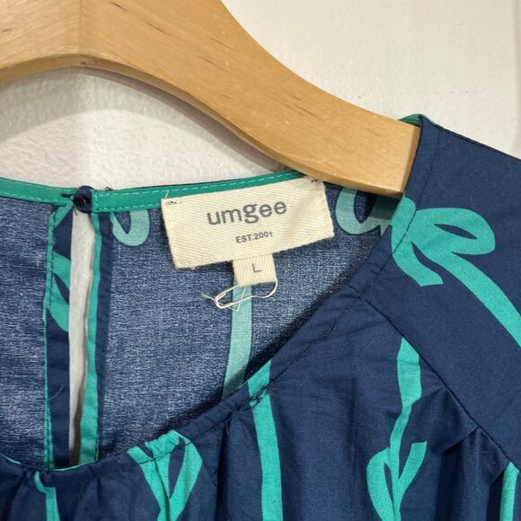 Umgee Ribbon Print Puff Sleeve Velvet Trim Boho Mini Dress Casual Holiday L - Picture 5 of 11